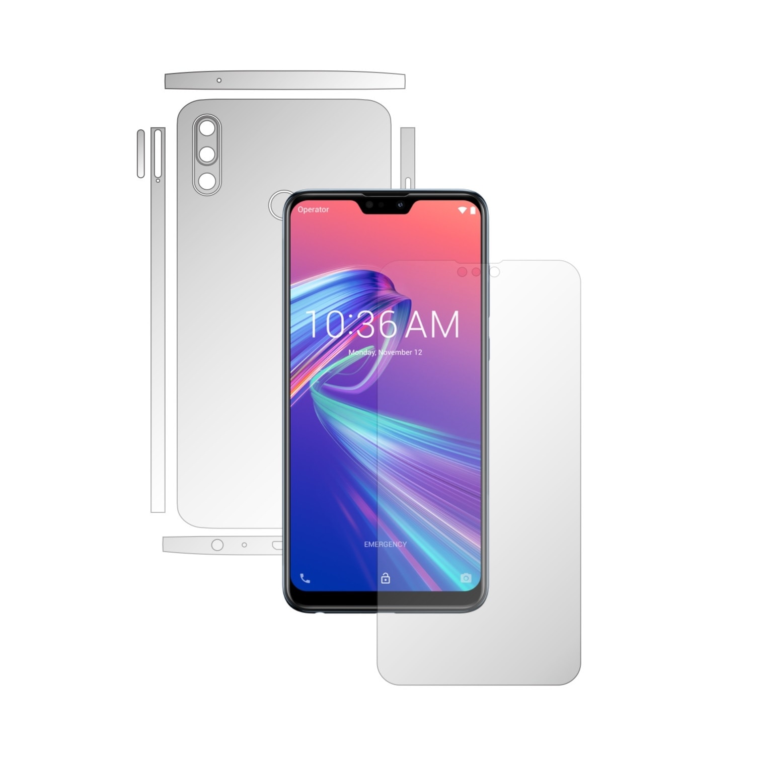Folie Full Body Invisible Skinz HD pentru Asus Zenfone Max Pro (M2) - Folie Protectie Siliconica Ultra-Clear cu taiere Split Cut pentru Ecran, Carcasa Spate si Laterale, Skin Adeziv Transparent, Edge to Edge Cover