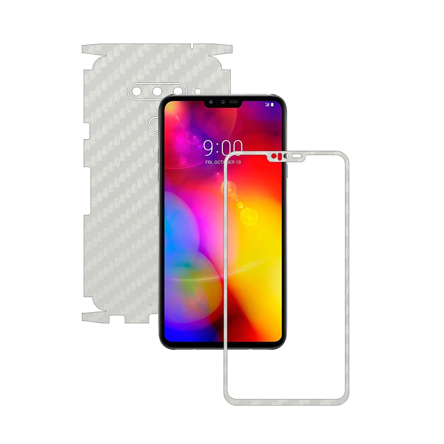 Folie Protectie Carbon Skinz pentru LG V40 ThinQ - Carbon Alb 360 Cut, Skin Adeziv Full Body Cover pentru Rama Ecran, Carcasa Spate si Laterale