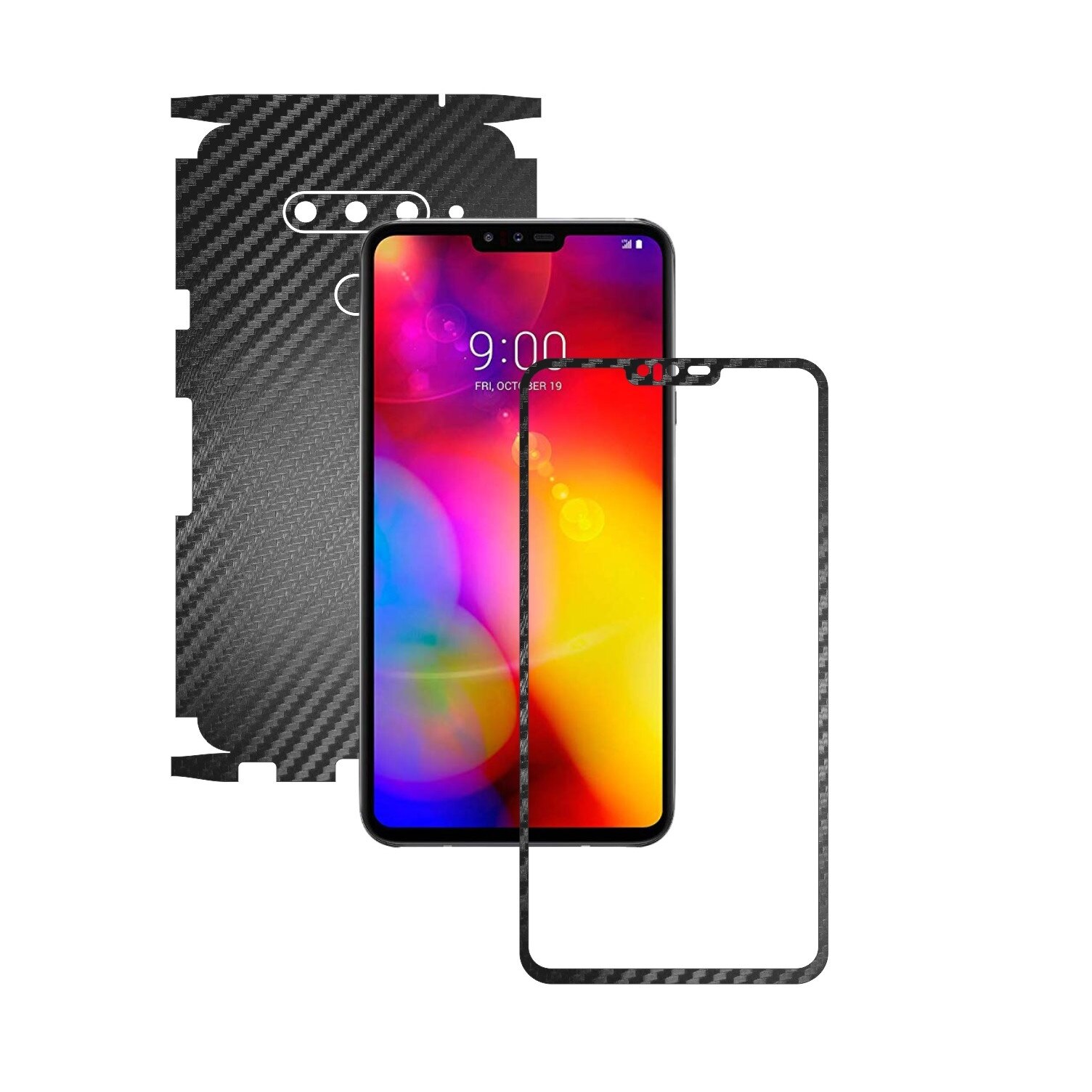 Folie Protectie Carbon Skinz pentru LG V40 ThinQ - Carbon Negru 360 Cut, Skin Adeziv Full Body Cover pentru Rama Ecran, Carcasa Spate si Laterale