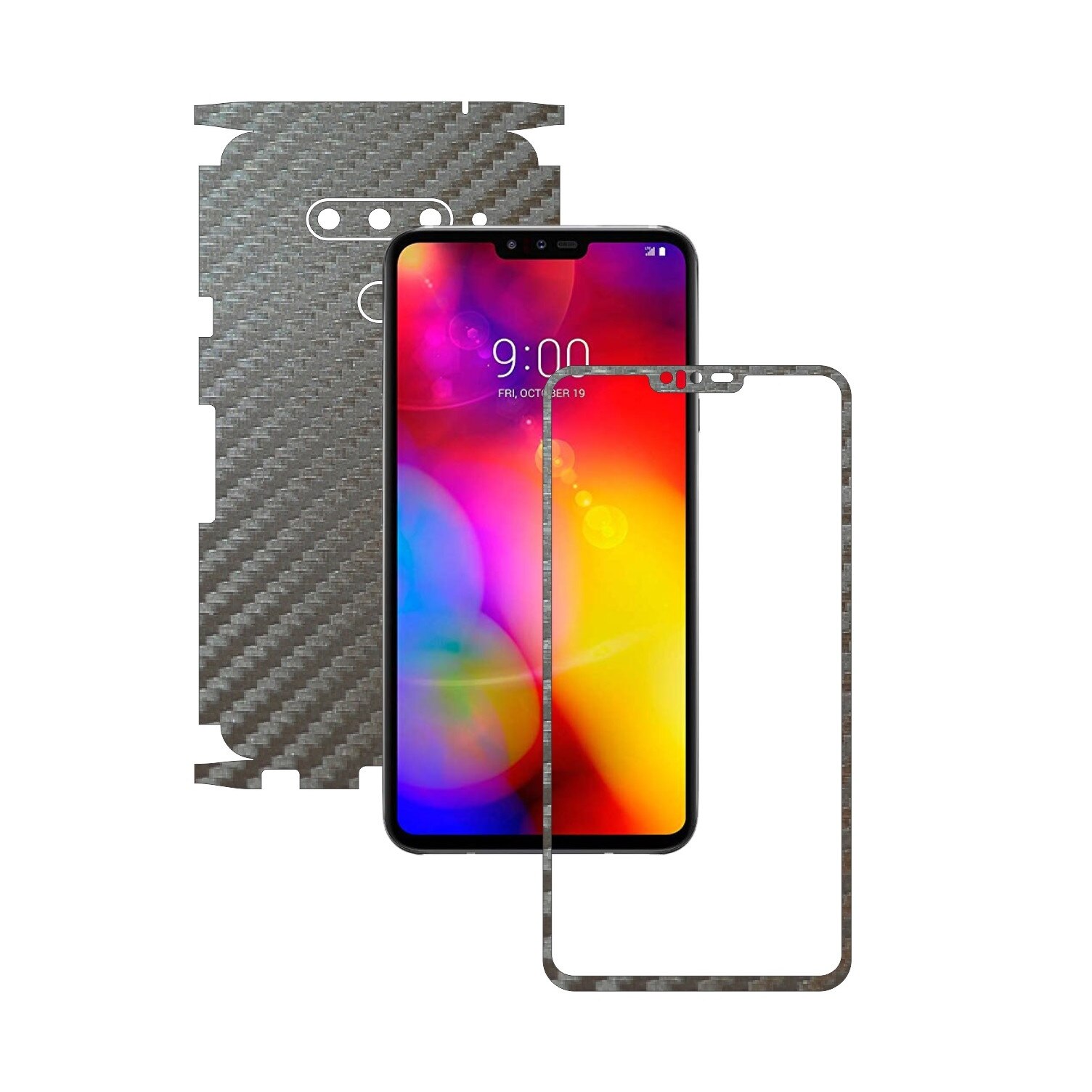 Folie Protectie Carbon Skinz pentru LG V40 ThinQ - Carbon Gri Argintiu 360 Cut, Skin Adeziv Full Body Cover pentru Rama Ecran, Carcasa Spate si Laterale
