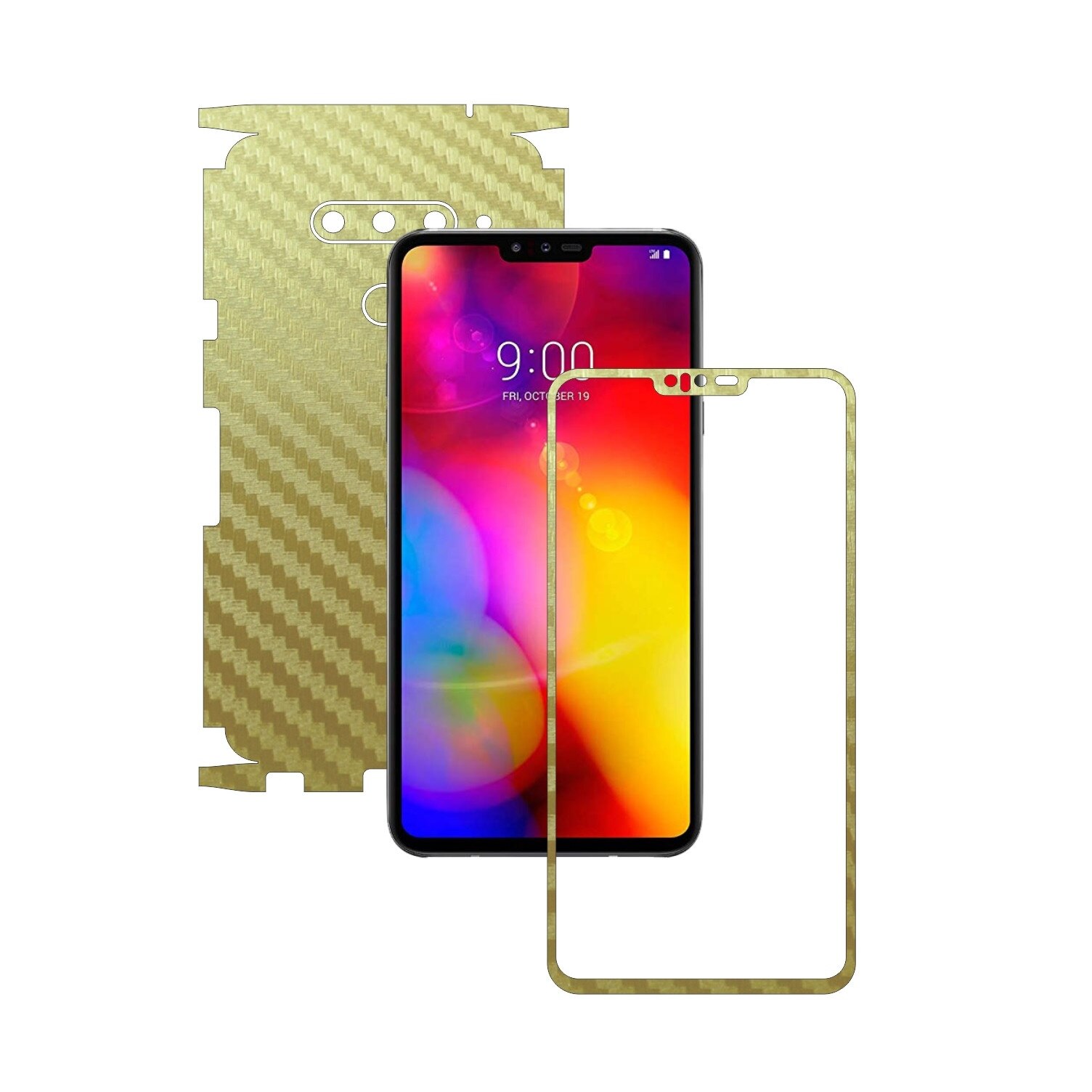 Folie Protectie Carbon Skinz pentru LG V40 ThinQ - Carbon Auriu 360 Cut, Skin Adeziv Full Body Cover pentru Rama Ecran, Carcasa Spate si Laterale