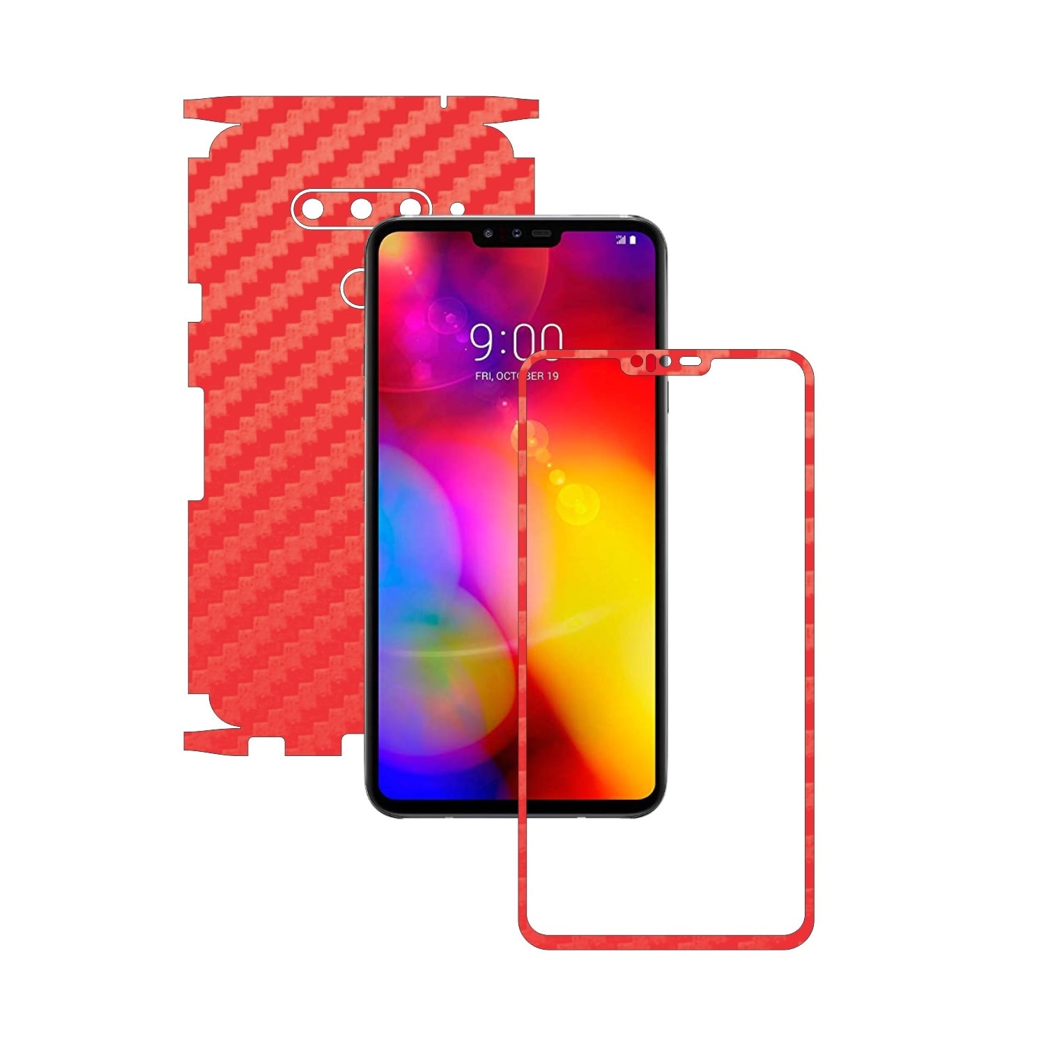 Folie Protectie Carbon Skinz pentru LG V40 ThinQ - Carbon Rosu 360 Cut, Skin Adeziv Full Body Cover pentru Rama Ecran, Carcasa Spate si Laterale
