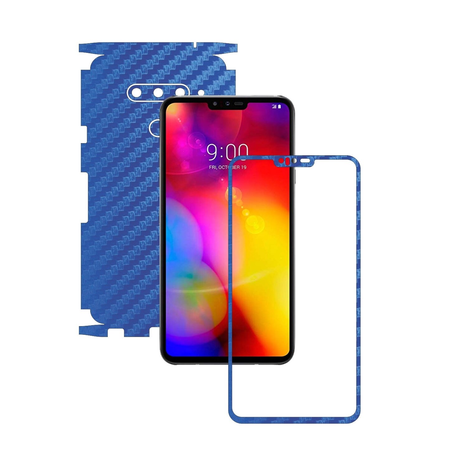 Folie Protectie Carbon Skinz pentru LG V40 ThinQ - Carbon Albastru 360 Cut, Skin Adeziv Full Body Cover pentru Rama Ecran, Carcasa Spate si Laterale