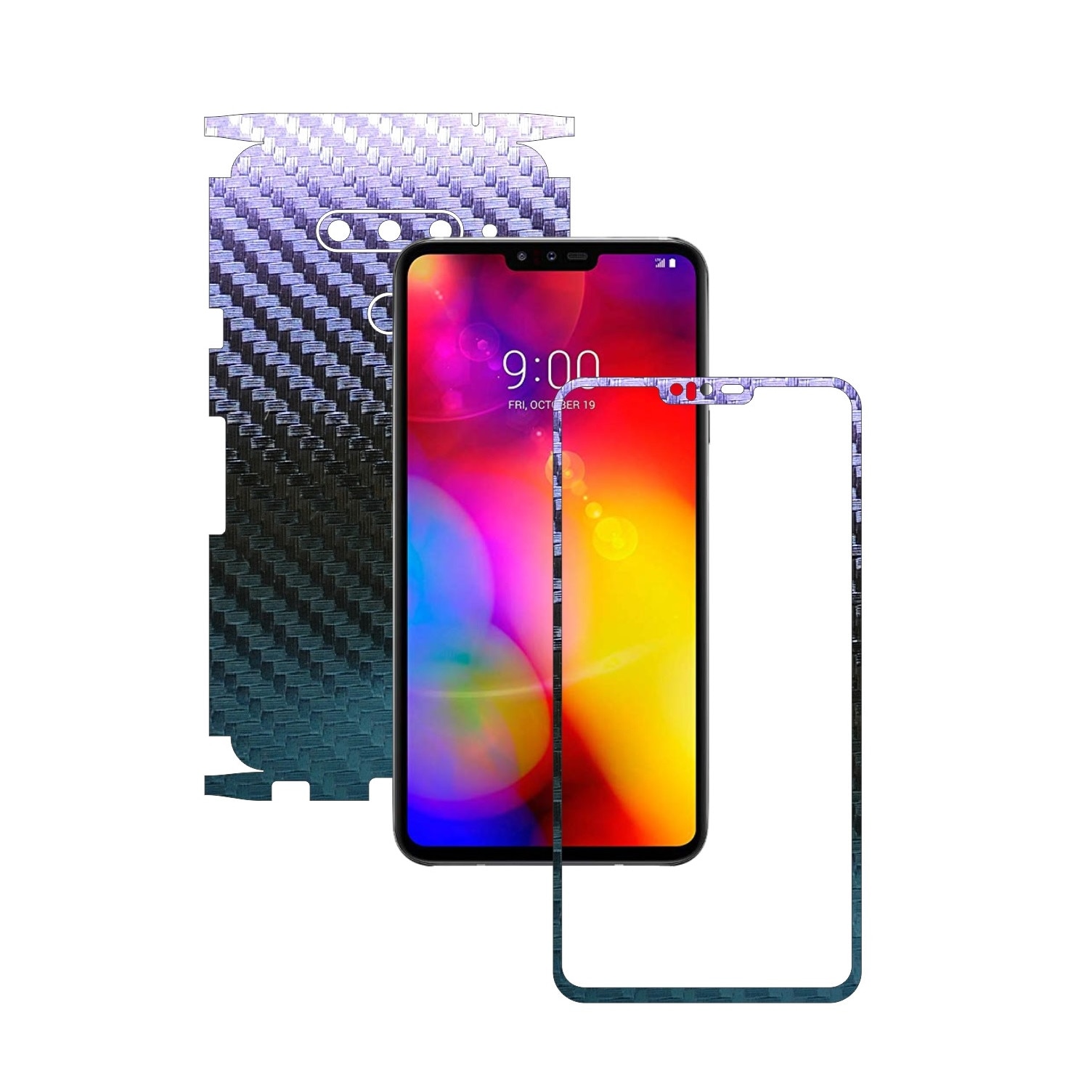 Folie Protectie Carbon Skinz pentru LG V40 ThinQ - Carbon Cameleon 360 Cut, Skin Adeziv Full Body Cover pentru Rama Ecran, Carcasa Spate si Laterale