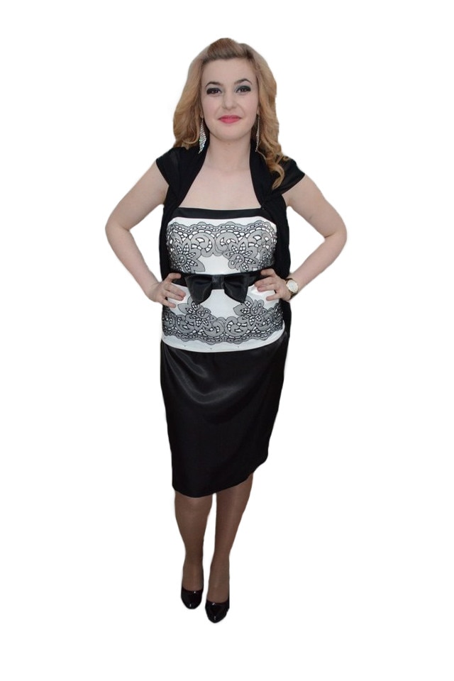 Rochie cu imprimeu abstract, D&J Exclusive, Negru-Alb