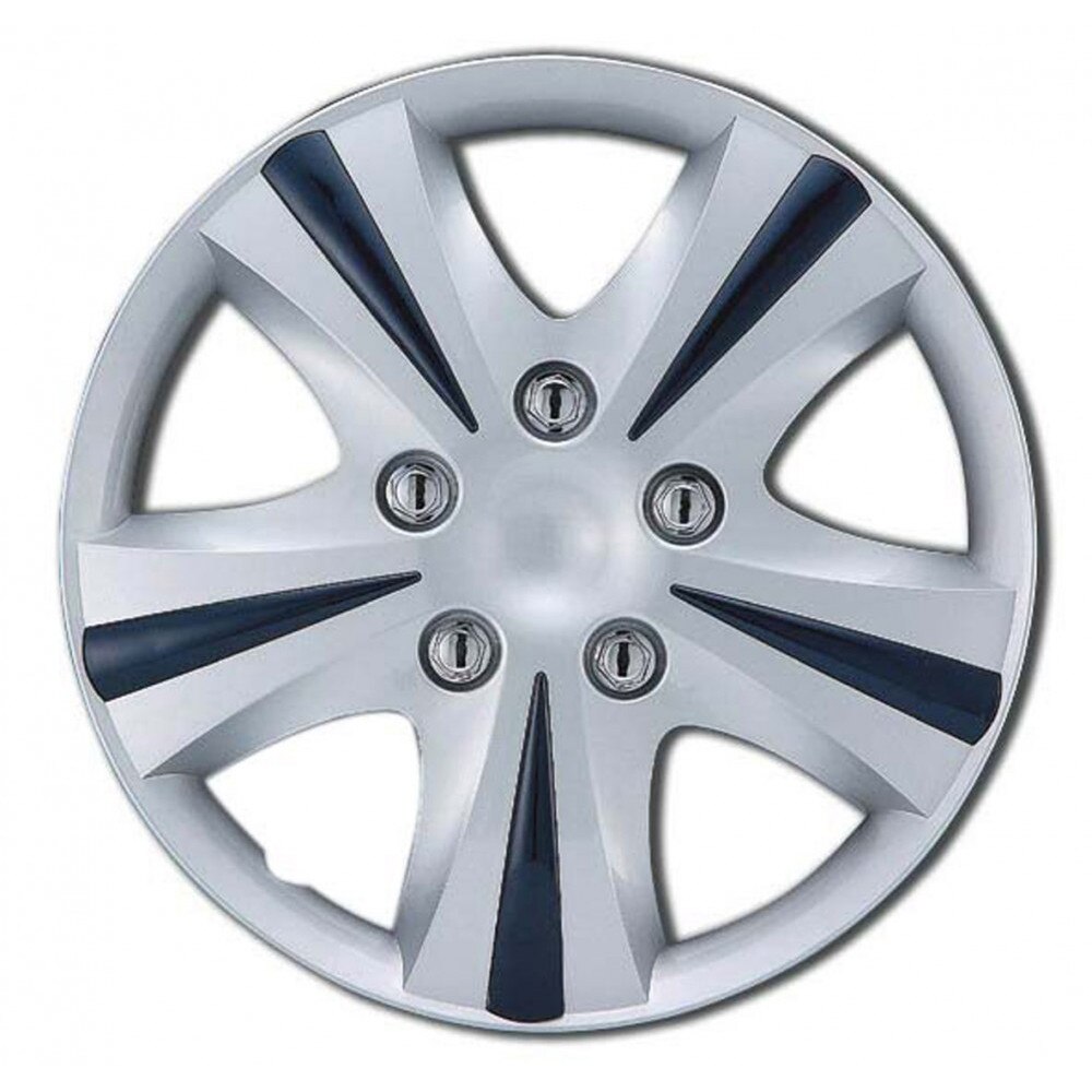 Set alcatuit din patru capace / aparatori / invelisuri roata / anvelopa , culoare argintiu cu negru cu diametrul de 15 inch