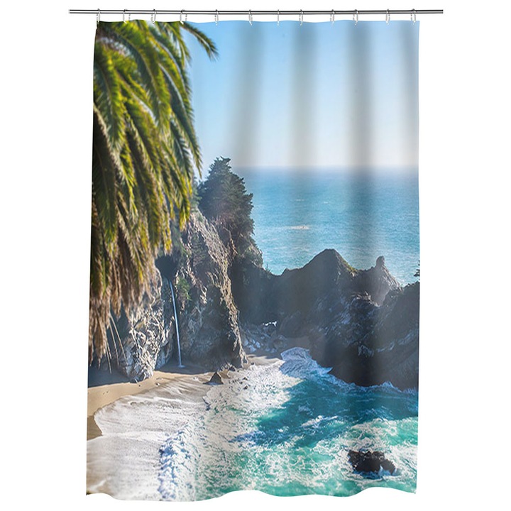 Perdea Dus, Cada pentru Baie Art Factory Peisaj plaja exotica vara , Model Mare, Model Multicolor, Decoratiuni Baie, 150 x 200 cm