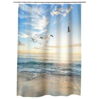 Perdea Dus, Cada pentru Baie Art Factory Peisaj cu pasari care zboara peste mare, Model Mare, Model Multicolor, Decoratiuni Baie, 150 x 200 cm