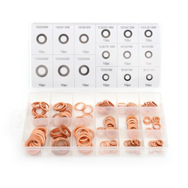 Комплект медни шайби различни размери 150 елемента KraftDele KD10503