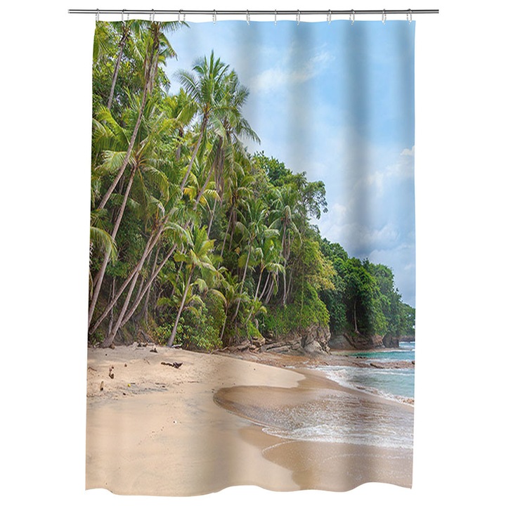 Perdea Dus, Cada pentru Baie Art Factory Peisaj cu palmieri pe plaja , Model Mare, Model Multicolor, Decoratiuni Baie, 150 x 200 cm
