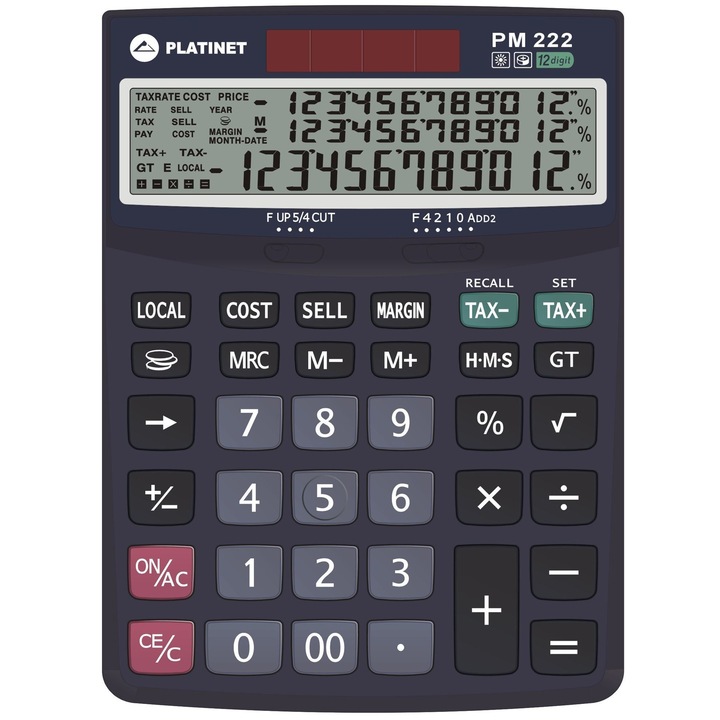 Irodai számológép Platinet PMC222TE 41066, 3 soros kijelző, Tax&Business, 12 számjegy