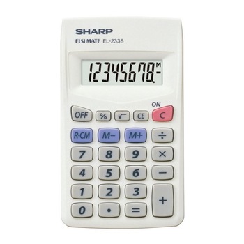 Calculator Sharp EL-233S de buzunar,8 digits,103x60x8mm, alb Calculator Sharp EL-233S de buzunar,8 digits,103x60x8mm, alb