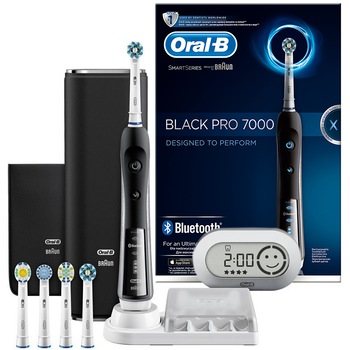 Periuta de dinti electrica Oral-B Pro 7000, 40000 pulsatii/min, 8800 oscilatii/min, Curatare 3D, 6 programe, 5 capete, Bluetooth, Timer cu ceas,Trusa de calatorie, Negru Periuta de dinti electrica Oral-B Pro 7000, 40000 pulsatii/min, 8800 oscilatii/min, Curatare 3D, 6 programe, 5 capete, Bluetooth, Timer cu ceas,Trusa de calatorie, Negru