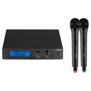 Microfon fara fir set cu 2x microfoane de mana VHF cu geanta WM522 Microfon fara fir set cu 2x microfoane de mana VHF cu geanta WM522