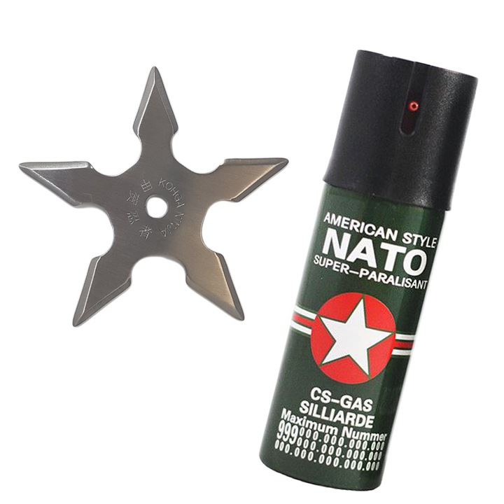 Kit autoaparare spray paralizant iritant nato, stea ninja 5 colturi