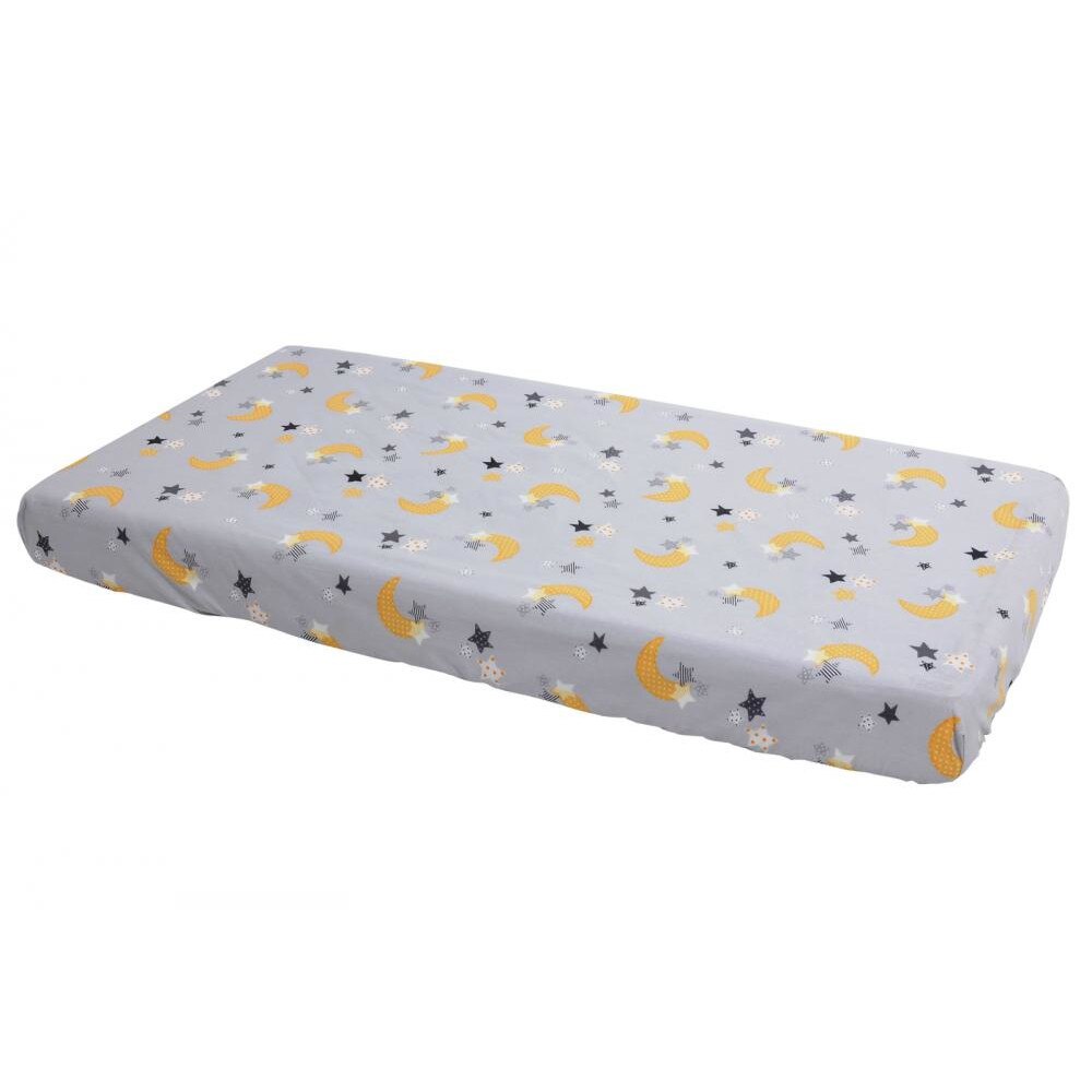 Cearceaf din bumbac cu elastic Yellow Moon Grey 120x60 cm