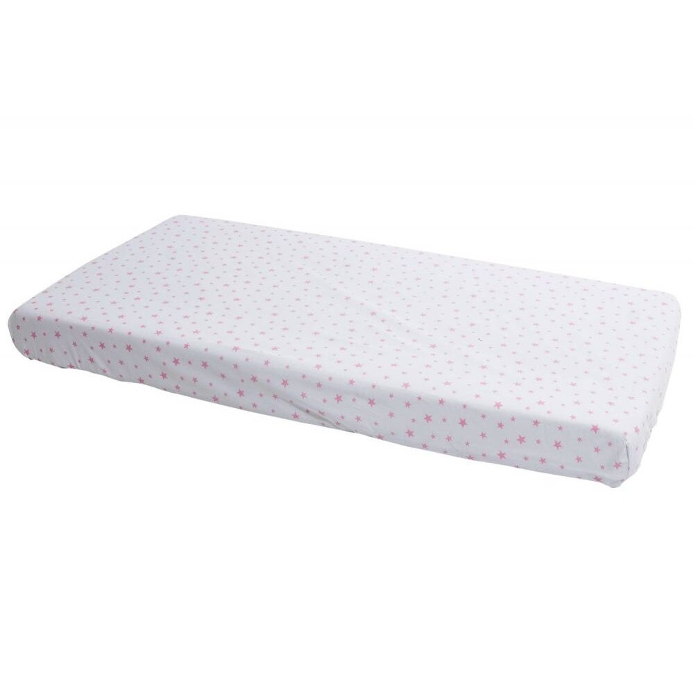 Cearceaf din bumbac cu elastic Pink Stars White 120x60 cm
