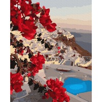 Set picturi pe numere, Acuarello, Santorini, 40x50cm, culori acrilice, pensule, panza incadrata pe o rama de lemn