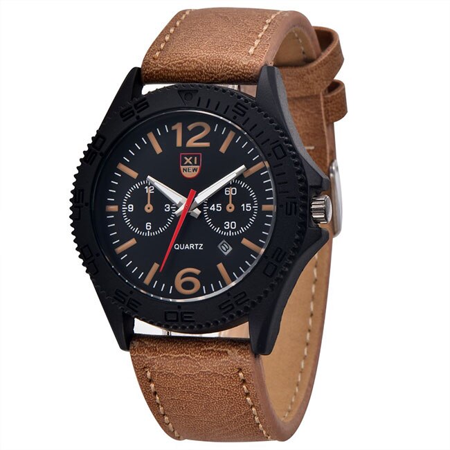 Ceas XINEW Barbatesc Quartz Casual Elegant Orange, PN999867OE, curea din piele, afisaj Analog