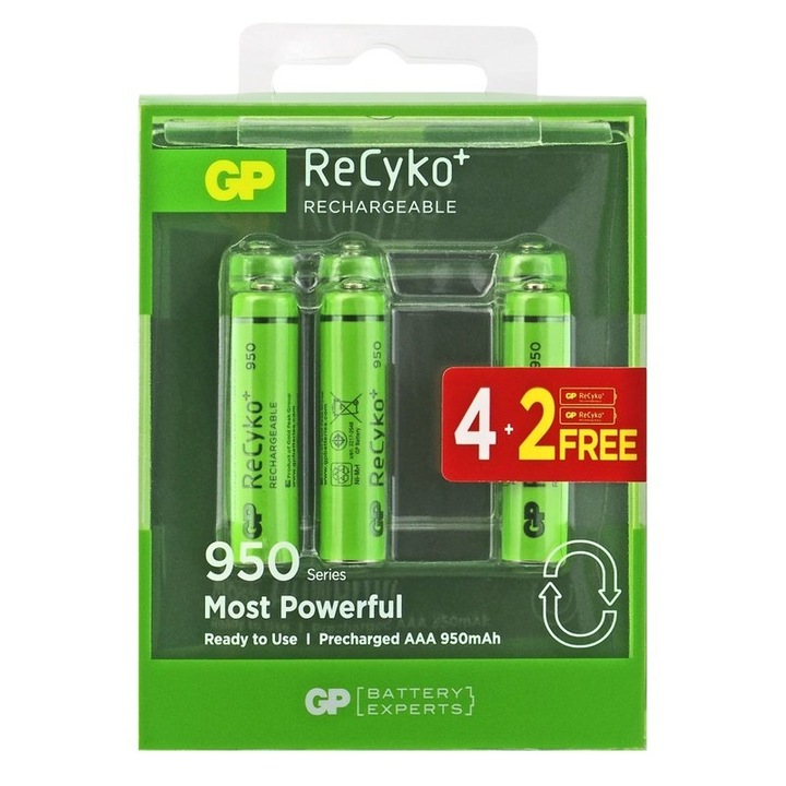 Set 6 acumulatori R3 AAA GP ReCyko+ 950mAh 1.2V, gata incarcati - eMAG.ro