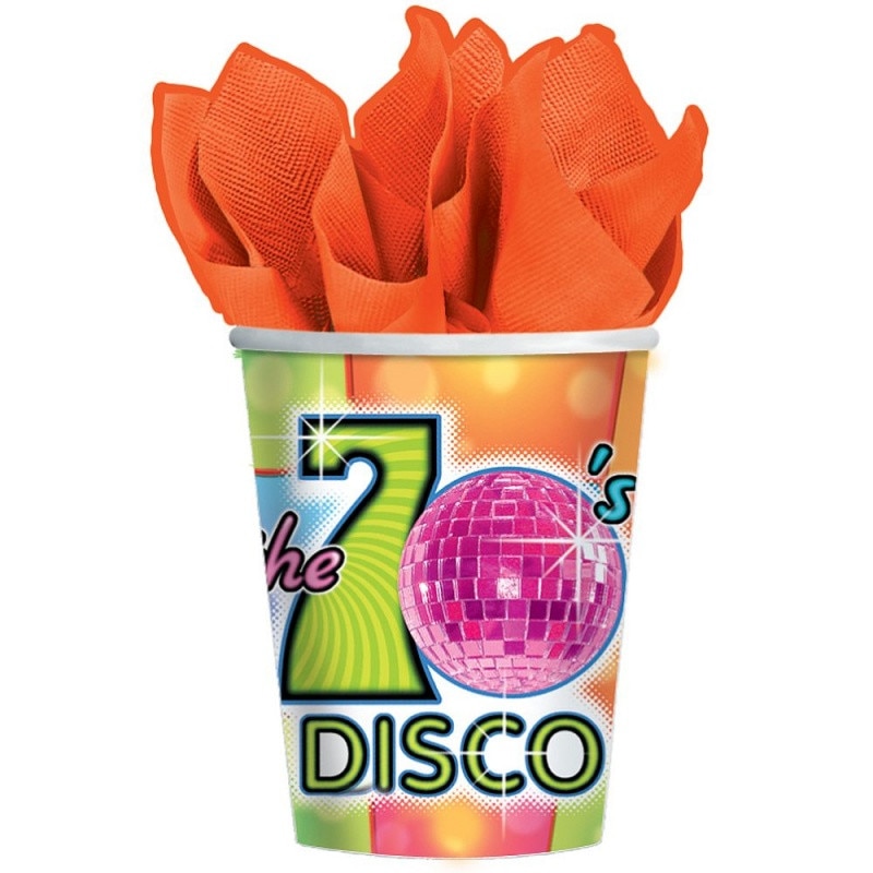 Pahare carton colorate Disco - 266 ml, Amscan 589800, Set 8 buc