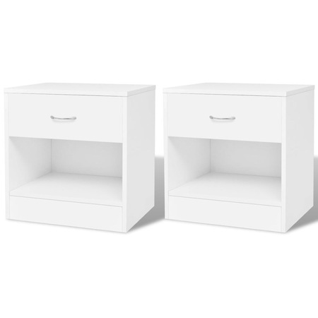 Set de 2 noptiere cu sertar, vidaXL, 36.5 x 30.5 x 38 cm, Alb, PAL MDF