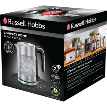 Fierbator Russell Hobbs Compact Home Glass 24191-70, 2200 W, 0.8 L, Sticla, Design compact, Inox Fierbator Russell Hobbs Compact Home Glass 24191-70, 2200 W, 0.8 L, Sticla, Design compact, Inox