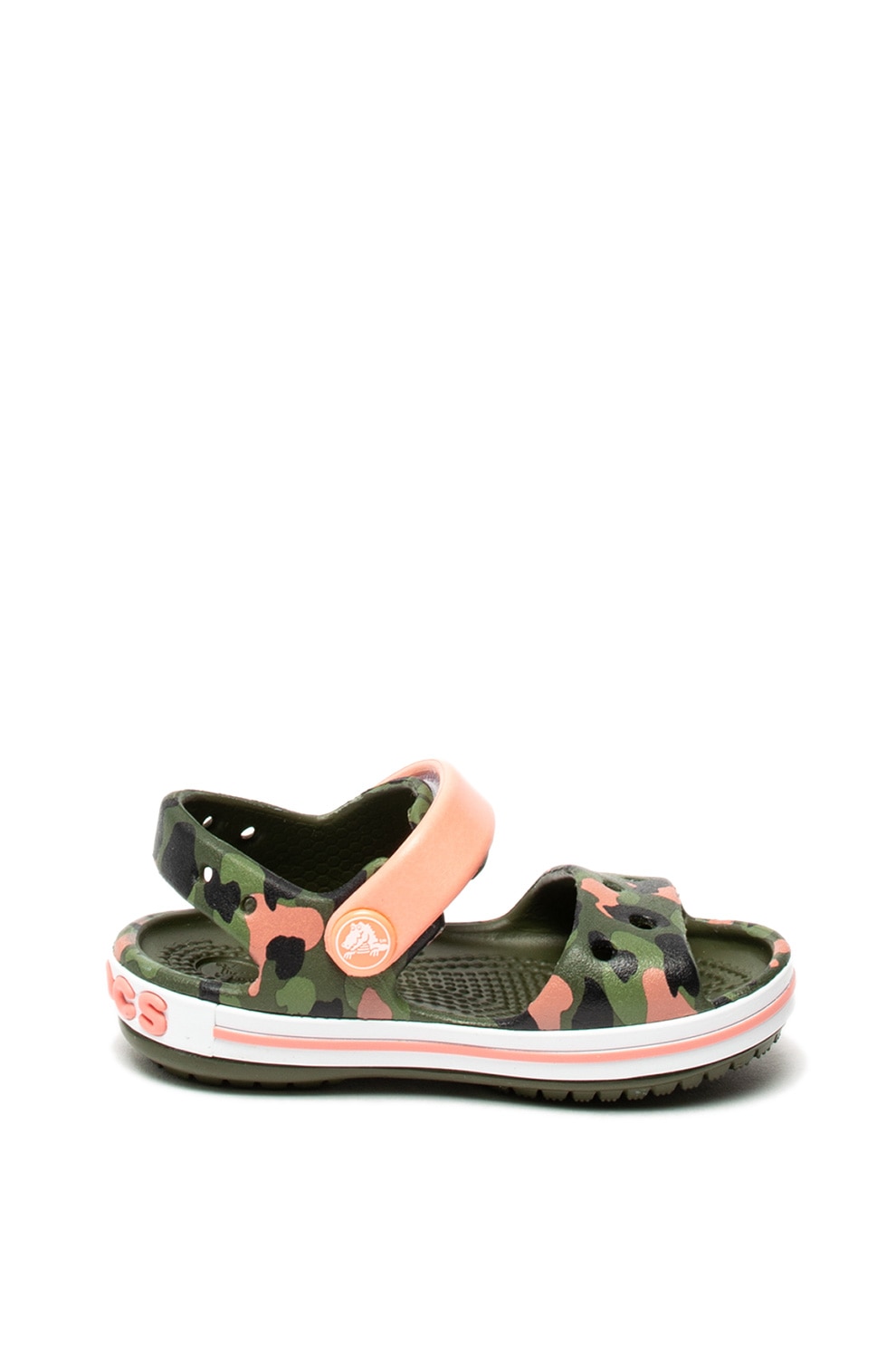 Crocs, Sandale relaxed fit cu model camuflaj, Verde/Roz, 23-24 EU