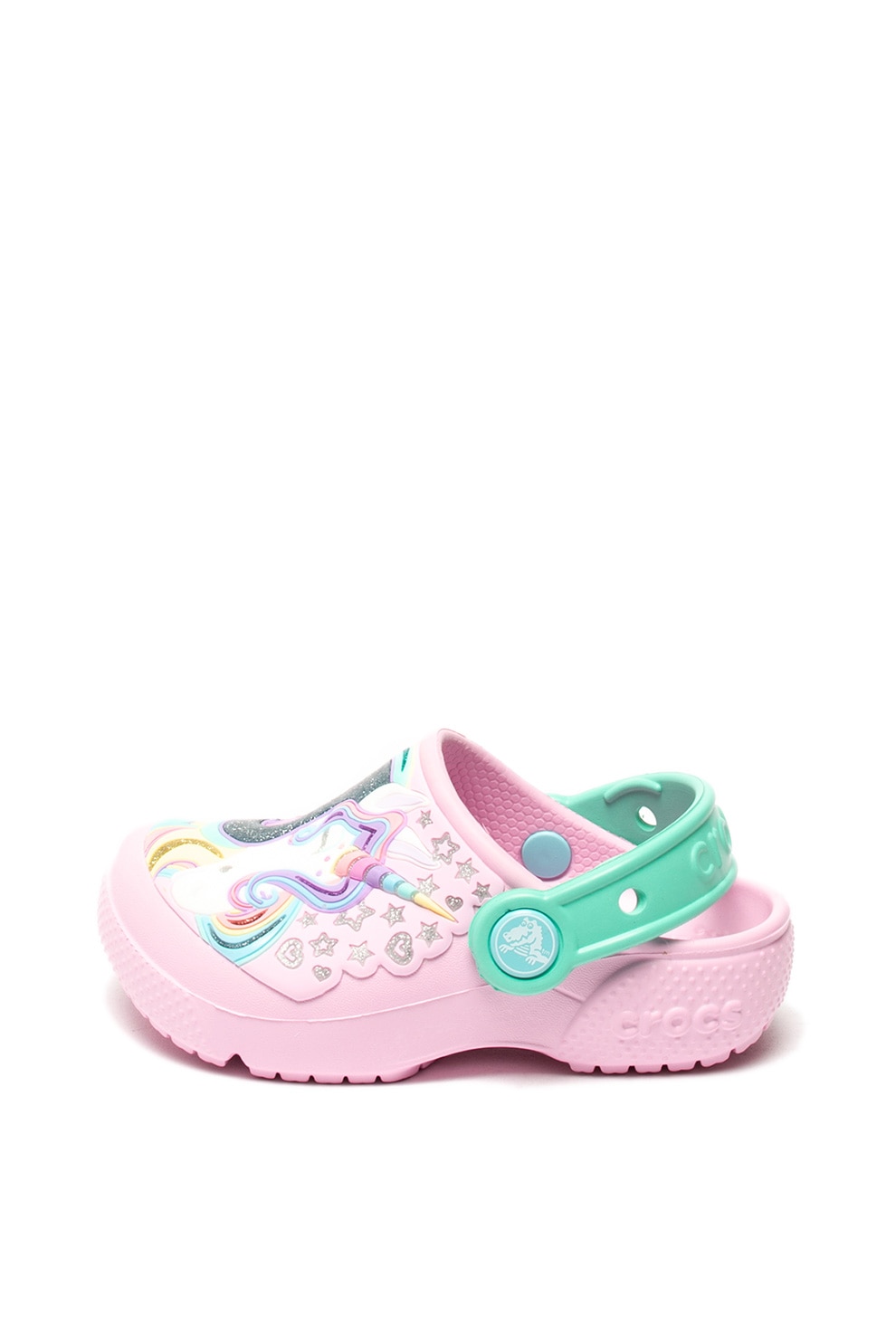 Crocs, Saboti roomy fit cu imprimeu grafic, Roz pastel/Verde/Argintiu, 19-20 EU