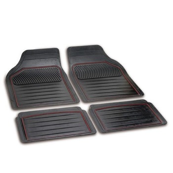 Set alcatuit din patru bucati de covorase confectionate din cauciuc, universale, avand culorile compuse din negru / rosu Set alcatuit din patru bucati de covorase confectionate din cauciuc, universale, avand culorile compuse din negru / rosu