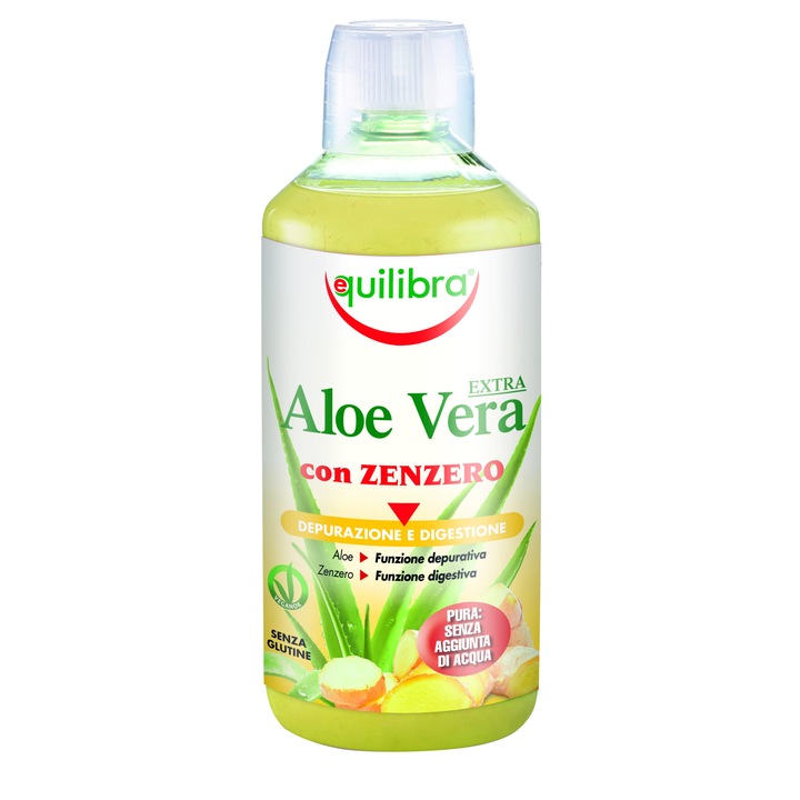 Supliment alimentar antitumoral, regenerant, protector, Aloe Vera Extra cu Extract de Ghimbir, gel cu pulpa, 1000 ml