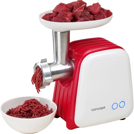 Masina de tocat carne Concept MM4300, 1500 W, 2 site, accesoriu 3in1 pentru rosii, fructe proaspete si carnati, 1.2 kg /min, Alb/Rosu