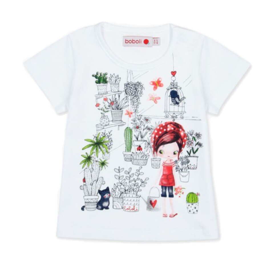 Tricou fata cu cactusi, Boboli, alb