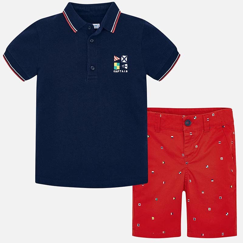 Set tricou polo si bermude in contrast baiat, Mayoral, multicolor