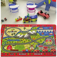 Covor copii antiderapant, 100x150cm, inaltime fir 6 mm, 100% poliamida, greutate 1350g /mp, model Railway, tren, cale ferata