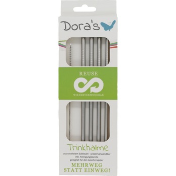 Paie reutilizabile, inox, set 4 buc cu perie Paie reutilizabile, inox, set 4 buc cu perie