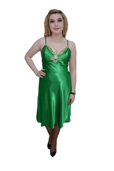 Rochie rafinata, Decolteu in V cu cristale argintii, D&J Exclusive, Verde