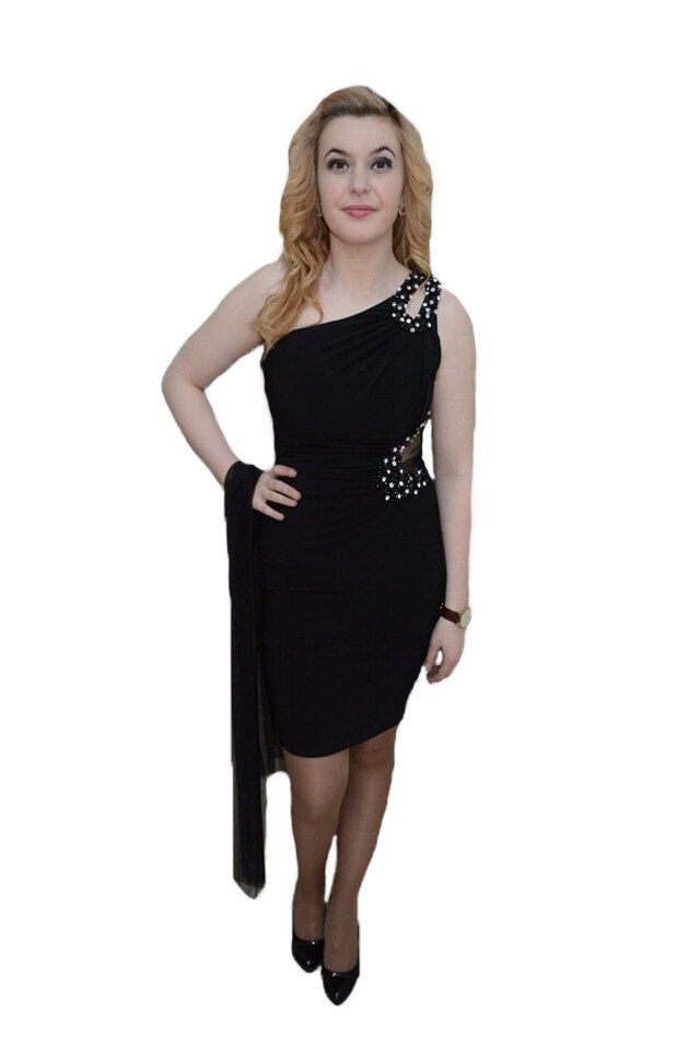 Rochie scurta de seara cu design de margele, D&J Exclusive, Negru