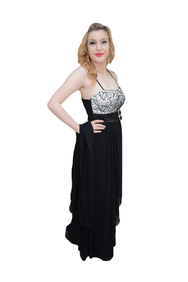 Rochie eleganta cu design modern si croiala evazata, D&J Exclusive, Negru-Alb