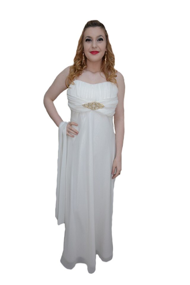 Rochie de gala din voal cu croiala usor evazata, D&J Exclusive, Alb