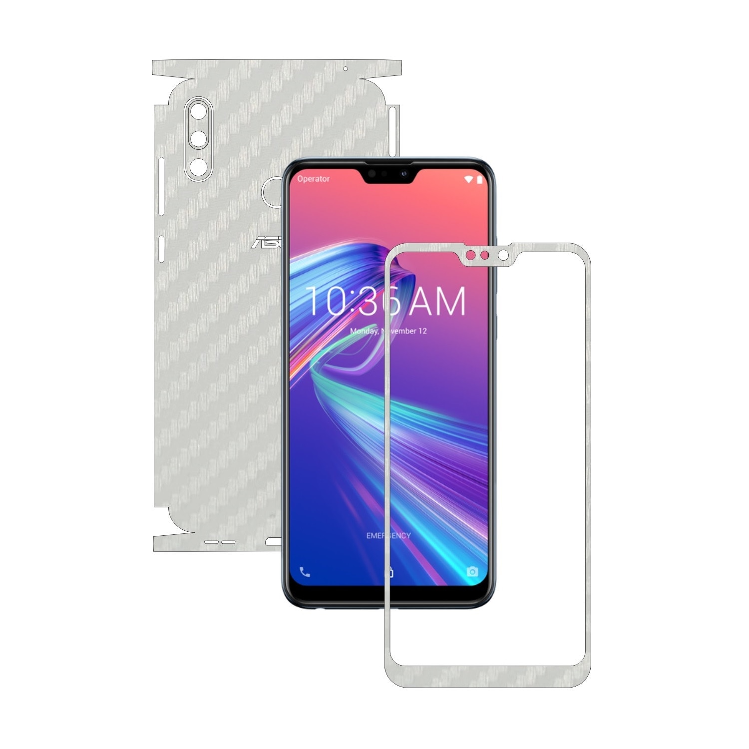 Folie Protectie Carbon Skinz pentru Asus Zenfone Max Pro (M2) - Carbon Alb 360 Cut, Skin Adeziv Full Body Cover pentru Rama Ecran, Carcasa Spate si Laterale
