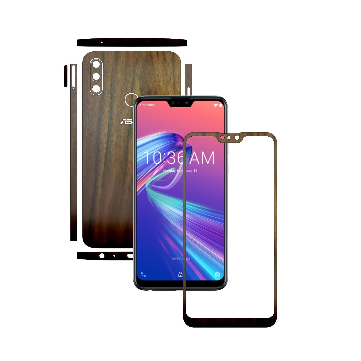 Folie Protectie Carbon Skinz pentru Asus Zenfone Max Pro (M2) - Lemn Nuc Split Cut, Skin Adeziv Full Body Cover pentru Rama Ecran, Carcasa Spate si Laterale