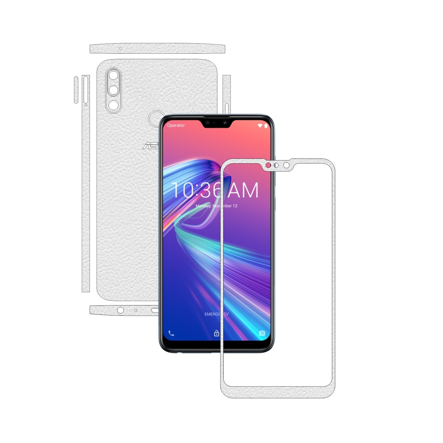 Folie Protectie Carbon Skinz pentru Asus Zenfone Max Pro (M2) - Piele Alba Split Cut, Skin Adeziv Full Body Cover pentru Rama Ecran, Carcasa Spate si Laterale