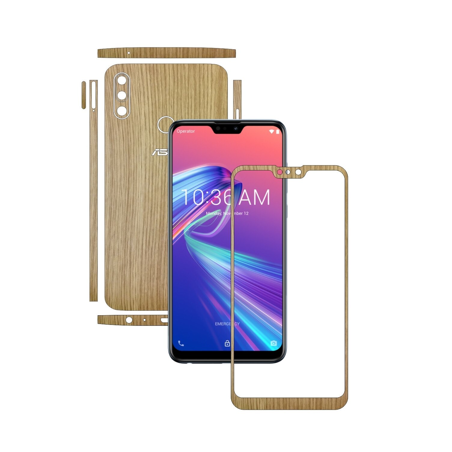 Folie Protectie Carbon Skinz pentru Asus Zenfone Max Pro (M2) - Lemn Stejar Split Cut, Skin Adeziv Full Body Cover pentru Rama Ecran, Carcasa Spate si Laterale