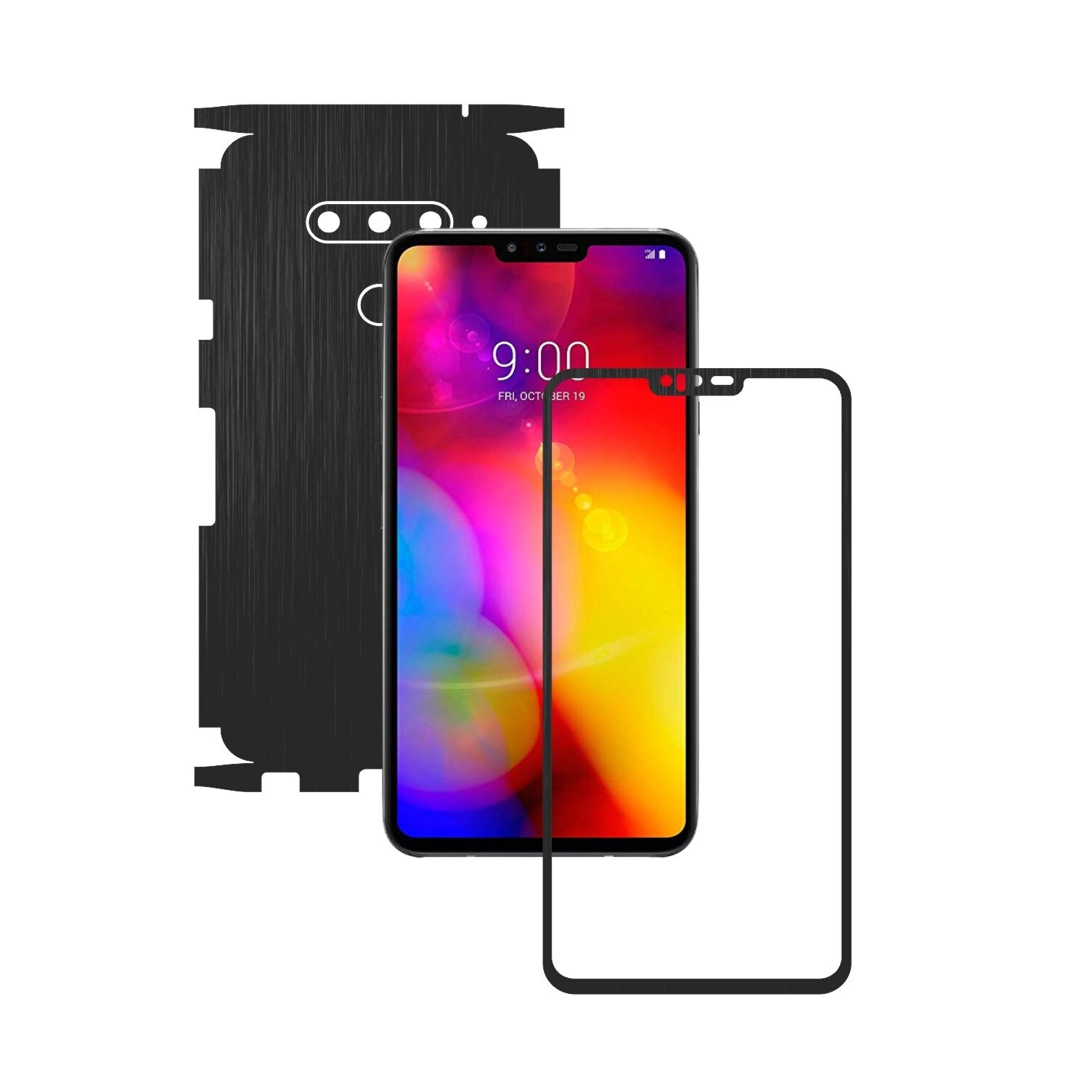 Folie Protectie Carbon Skinz pentru LG V40 ThinQ - Brushed Negru 360 Cut, Skin Adeziv Full Body Cover pentru Rama Ecran, Carcasa Spate si Laterale