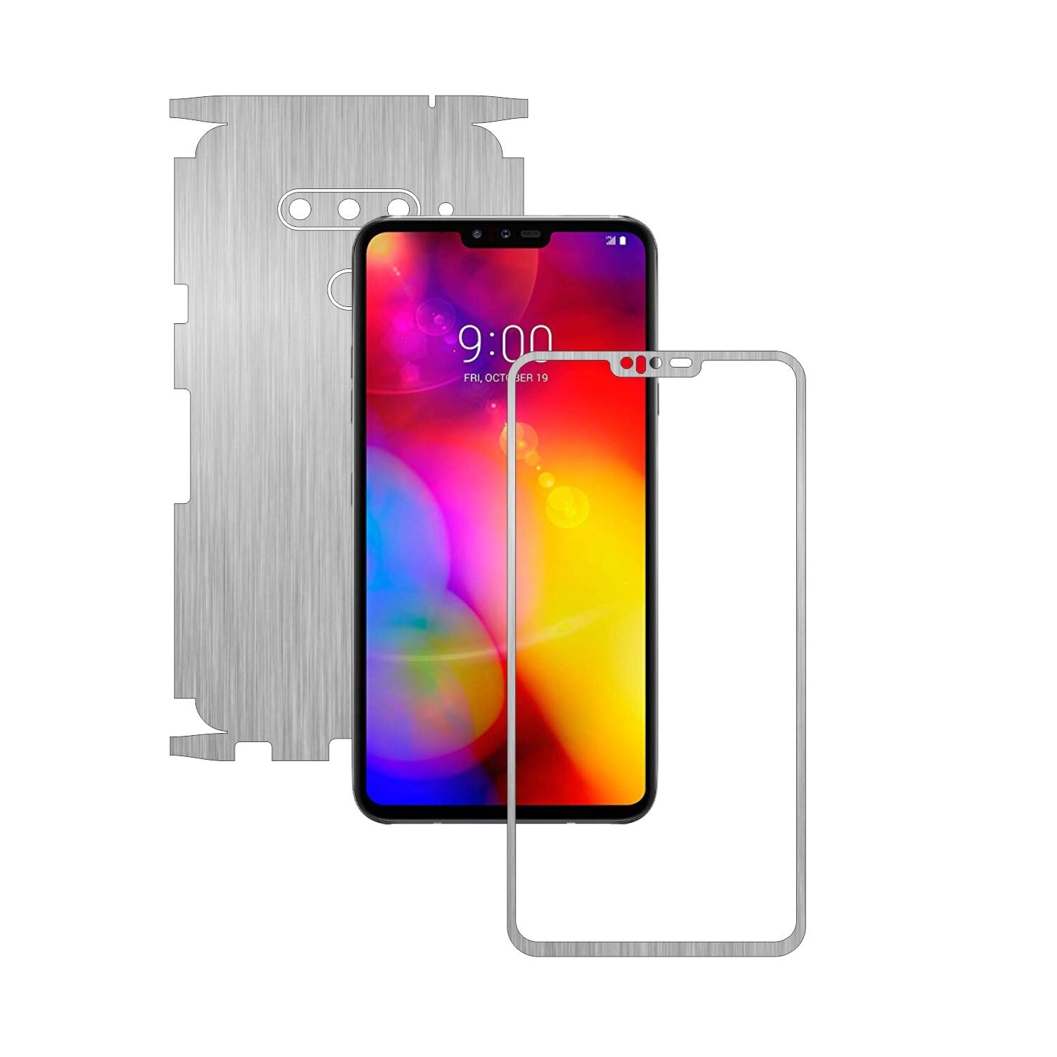 Folie Protectie Carbon Skinz pentru LG V40 ThinQ - Brushed Argintiu 360 Cut, Skin Adeziv Full Body Cover pentru Rama Ecran, Carcasa Spate si Laterale