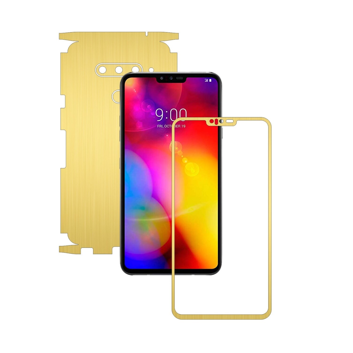 Folie Protectie Carbon Skinz pentru LG V40 ThinQ - Brushed Auriu 360 Cut, Skin Adeziv Full Body Cover pentru Rama Ecran, Carcasa Spate si Laterale