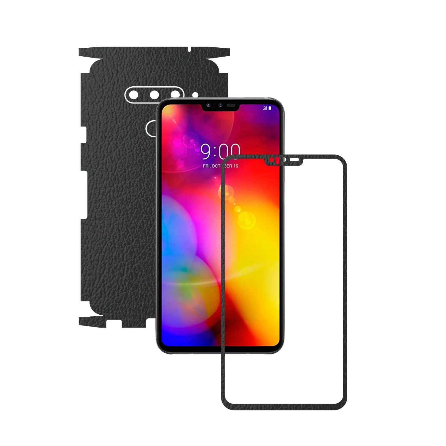 Folie Protectie Carbon Skinz pentru LG V40 ThinQ - Piele Neagra 360 Cut, Skin Adeziv Full Body Cover pentru Rama Ecran, Carcasa Spate si Laterale