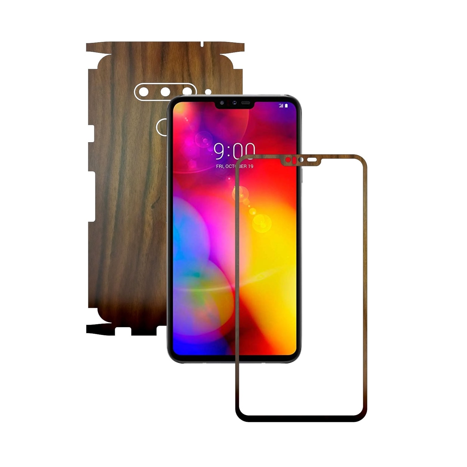 Folie Protectie Carbon Skinz pentru LG V40 ThinQ - Lemn Nuc 360 Cut, Skin Adeziv Full Body Cover pentru Rama Ecran, Carcasa Spate si Laterale