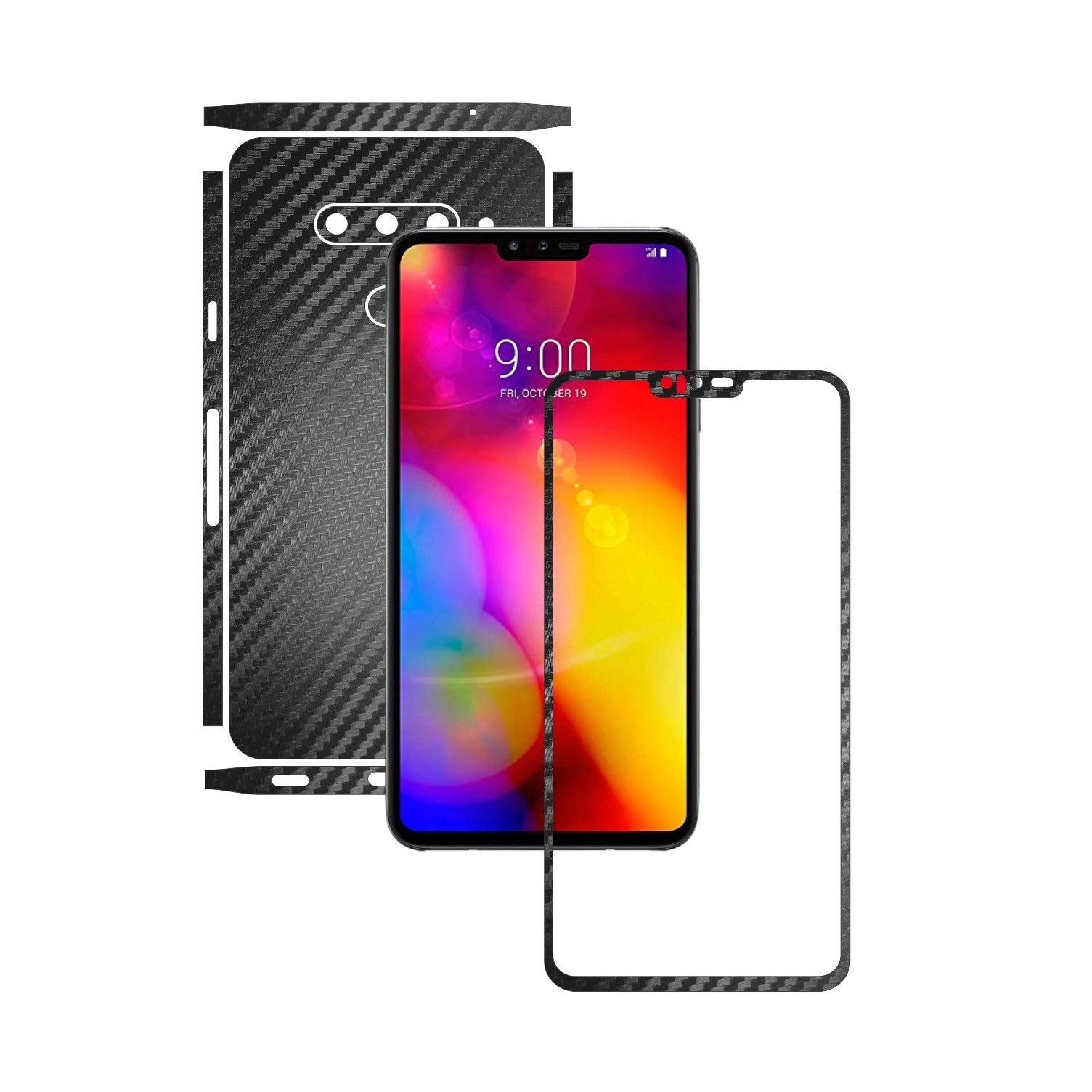 Folie Protectie Carbon Skinz pentru LG V40 ThinQ - Carbon Negru Split Cut, Skin Adeziv Full Body Cover pentru Rama Ecran, Carcasa Spate si Laterale